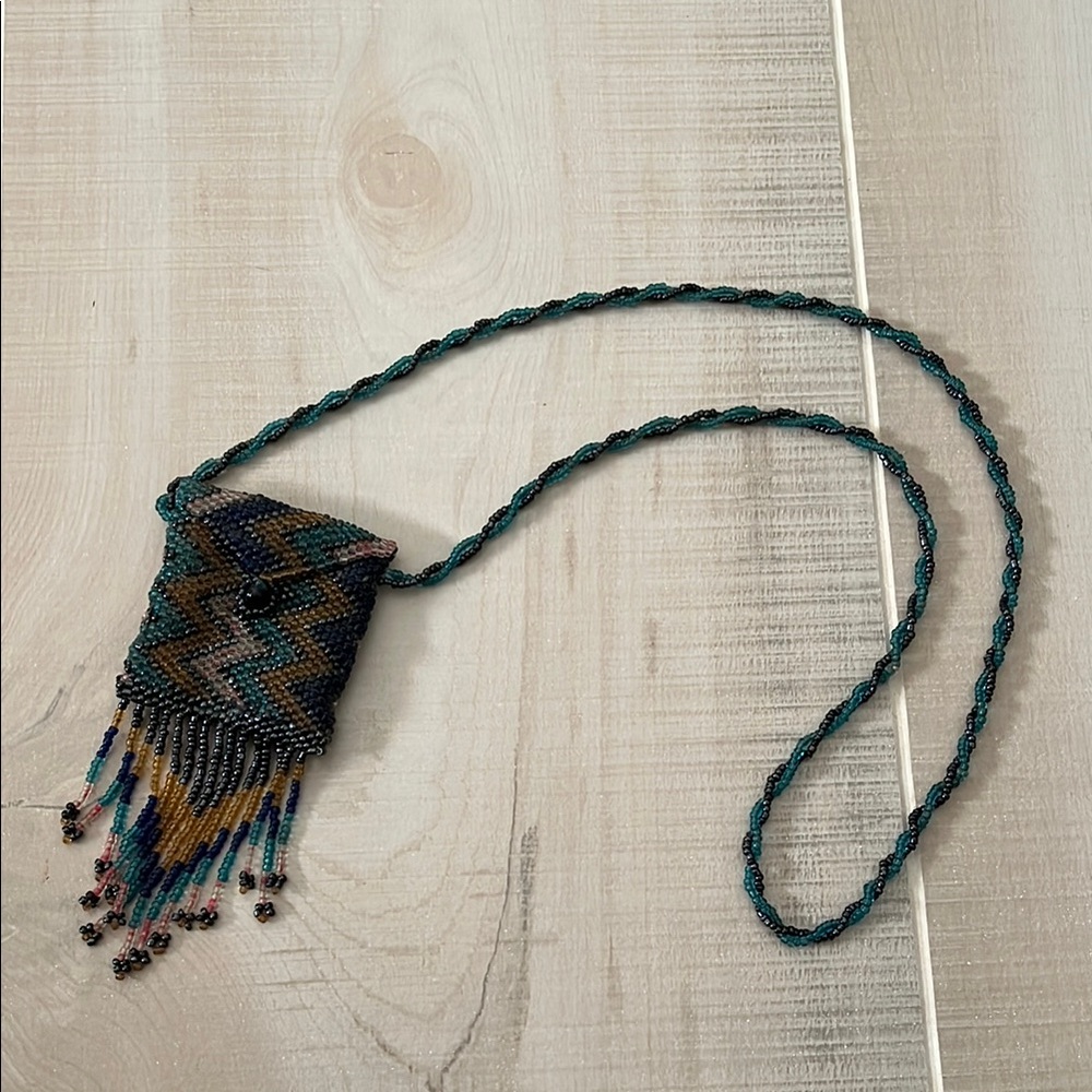 Handcrafted Beaded Medicine Pouch Necklace with Fringe